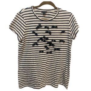 Halogen Striped short sleeve shirt with black bow detail